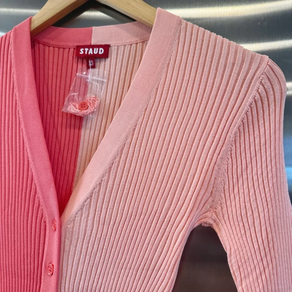 NWT Staud Shoko Sweater Dress in Bittersweet Peach Light Pink Blush Button Down